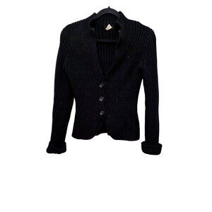 VTG J. Crew Black 100% Merino Wool Y2K 90s Button-Up Cardigan Sweater S